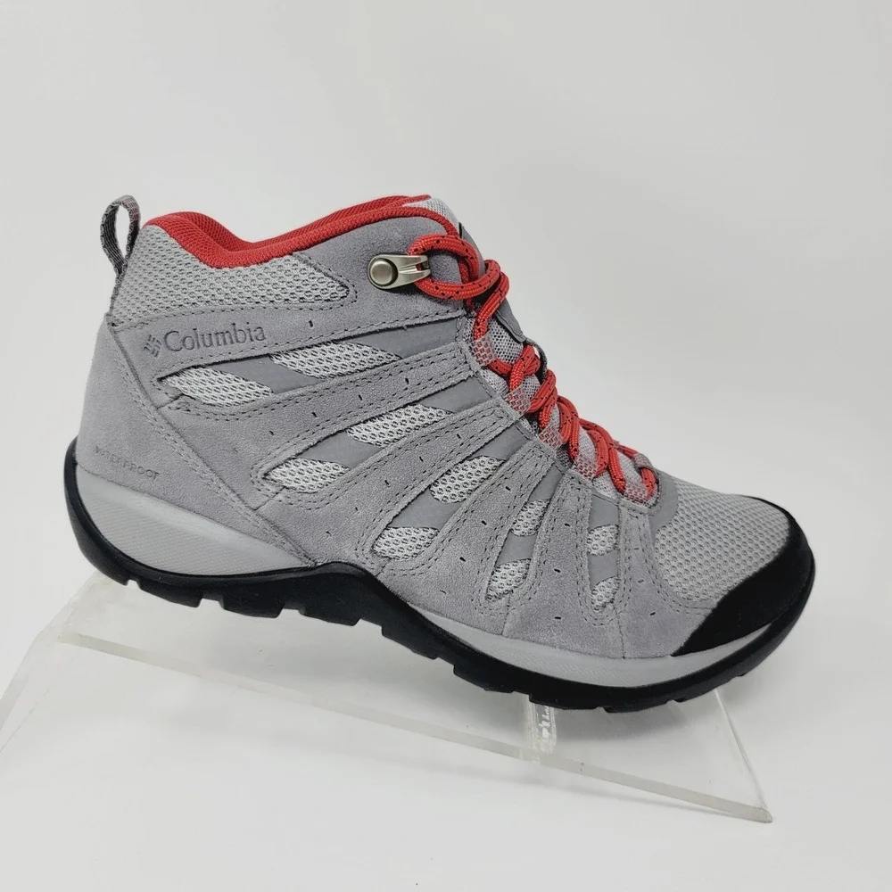 columbia womens hiking boots Size 6.5 M Gray Red Waterproof BLO833-088